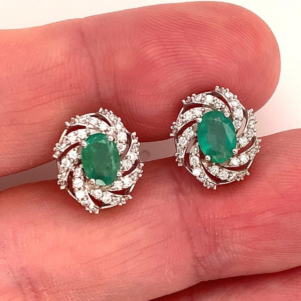 Diamond Emerald Earrings 14k White Gold 2.17 TCW Certified $5,950 018695